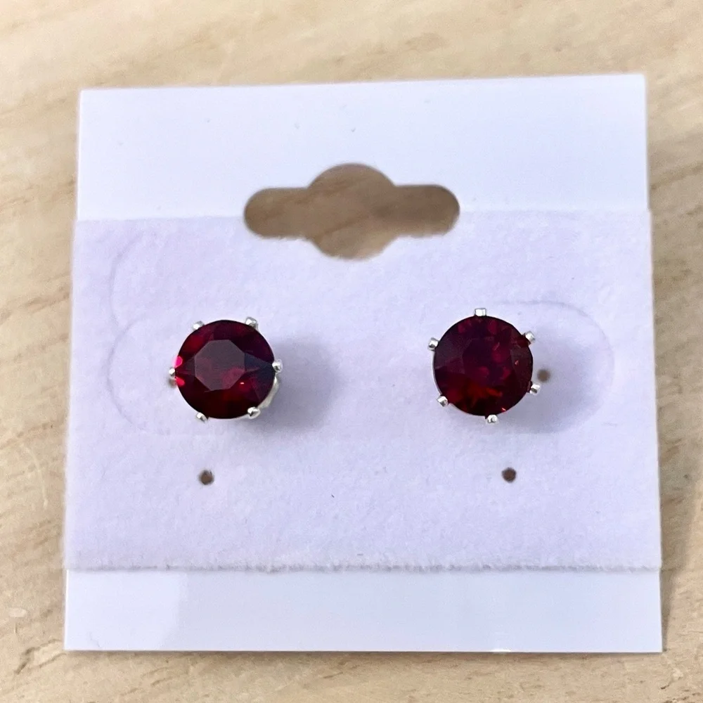 Ruby Red Stud Earrings Made with Swarovski Crystals Silver Overlay NWOT